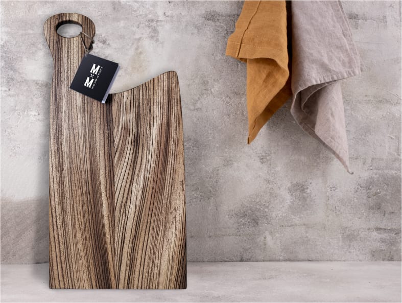 Zebrawood charcuterie board with a Moose Mill tag